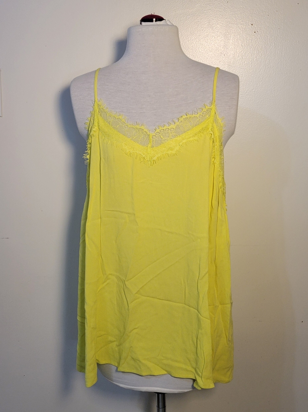 Apt.9 (Women's XL) Chartreuse Yellow Lace-Trim Cami Top